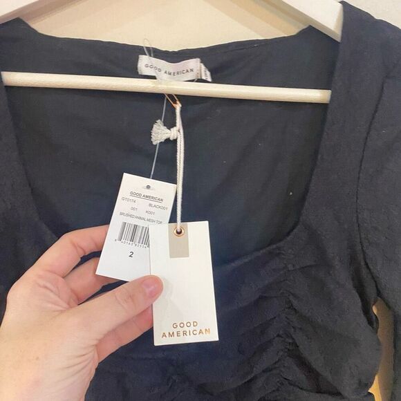 Good American Animal Mesh Top – Size 2 – Black Long Sleeve Cropped Blouse – NWT - Picture 6 of 6